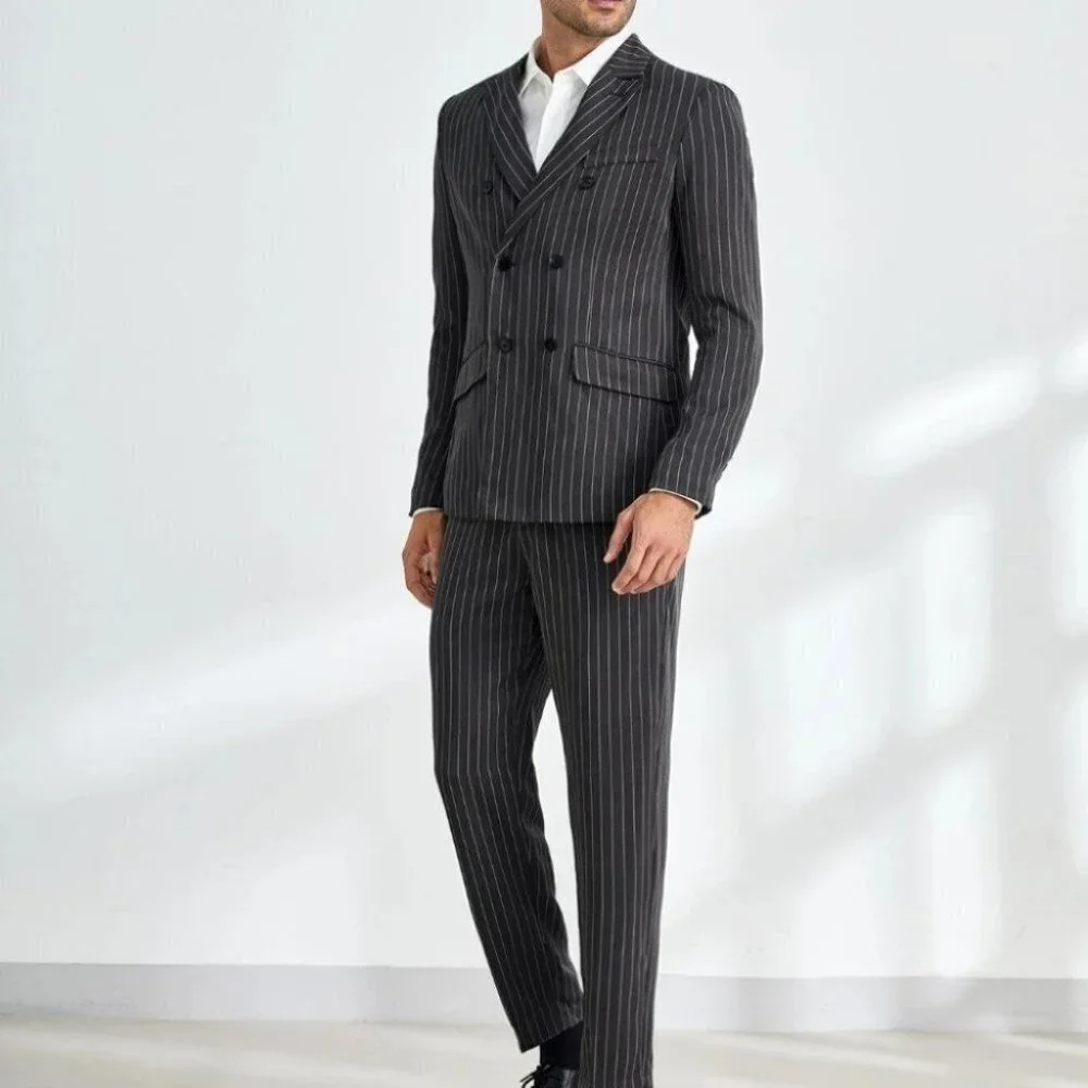 Black And White Striped Blazer And Pants Set